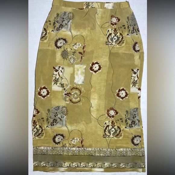 Vintage Tribal Yellow Floral Natural Skirt /w Slit and Zipper Large - Picture 1 of 6